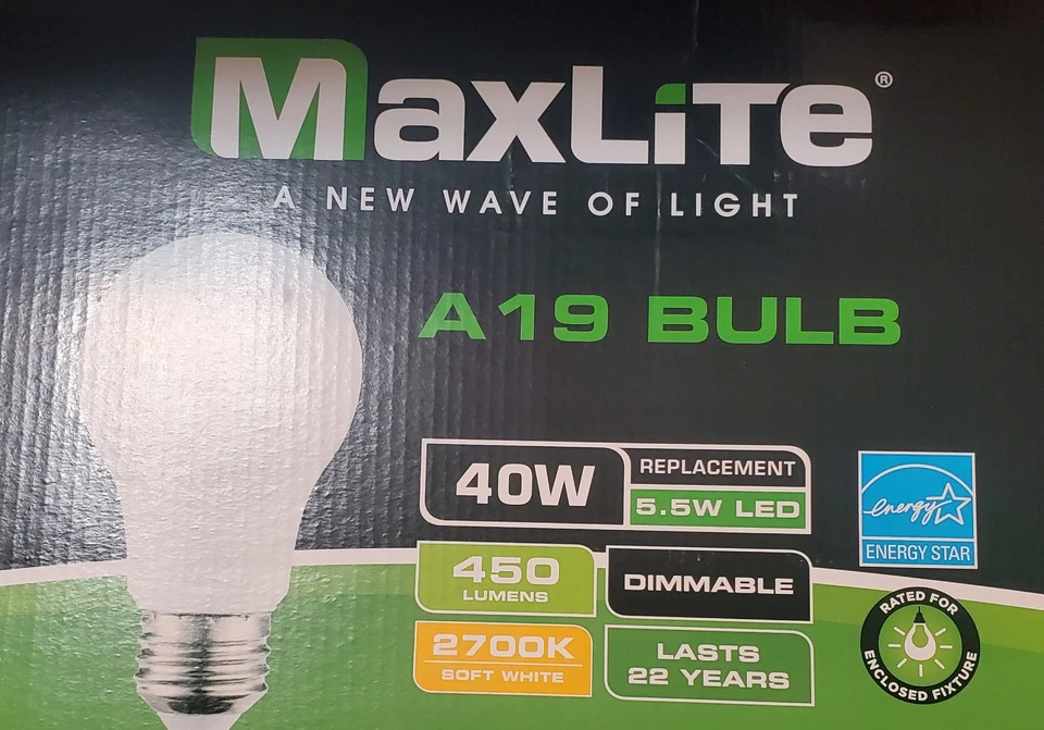 MaxLite Dimmable 5.5w LED 40w Replacement 450 Lumens 2700k 12 Bulbs Total