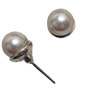 VINTAGE 70’S SILVERTONE FAUX PEARL OHRSTECKER CLASSIC ROUND DESIGN - Bild 1 von 8