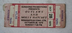 Outlaws Molly Hatchet Indianapolis IN Convention Center Oct 28 1979 Ticket Stub - Picture 1 of 1