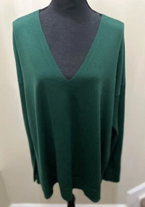 NWT Lafayette 148 New York Size XXL 100% Wool Green V-Neck Sweater - Picture 1 of 10