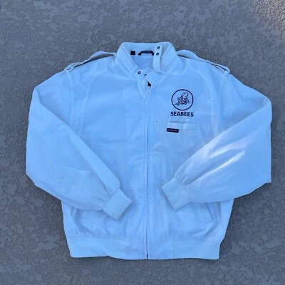 Vintage Members Only Seabees Logo White Jacket Coat Large - Image 1 of 4