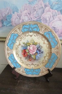 Aynsley England Dinner Plate Turquoise Blue Gold Signed J A Bailey 10.5" - Picture 1 of 7
