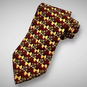 Ermenegildo Zegna Mens Necktie Silk 56 x 4 Maroon Yellow Green Bowtie Pasta - Picture 1 of 8