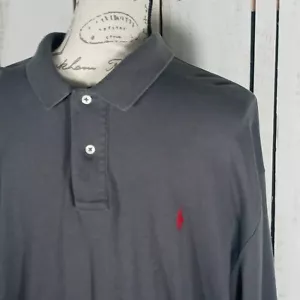 VINTAGE Ralph Lauren Poloshirt Herren XL grau langarm rot Pony Logo - Bild 1 von 8