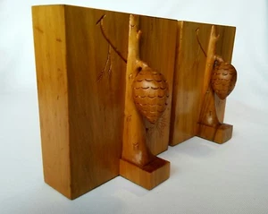 Maurice Bookends Hand Carved Pine Cone Evergreen Tree Wood Carvings - Picture 1 of 12