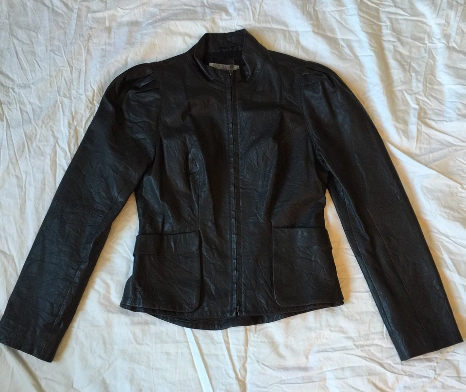 Abrigo Chaqueta Retro Mediano Cuero Ecote Marrón Oscuro Manga Abullonada Foto 1 de 4