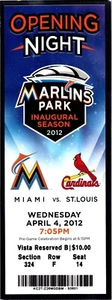 TICKET STUB 2012 Miami Marlins vs St Louis Cardinals April 4 Game 1 Opening Day - Picture 1 of 2