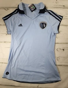 Adidas Kansas City Sporting MLS Climacool Blue Shirt Womens Size L NWT - Picture 1 of 5