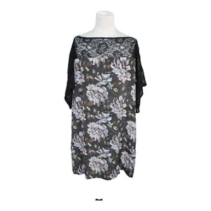 Ganni Silk Shift Dress Size L Floral Pattern Short Sleeves Lace Trim Relaxed Fit - Picture 1 of 10