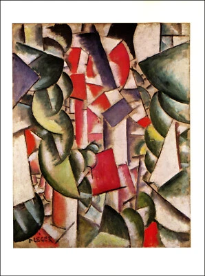 Placa de bellas artes Fernand Leger Houses Under the Trees 1976 impresión vintage Foto 1 de 3