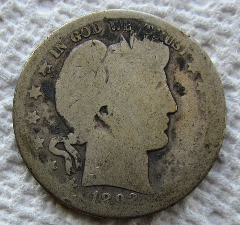 1892-S 50C Barber Silver Half Dollar Rare Key Date Full Date + Mintmark Worn Cover