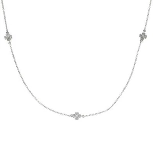 Lovely Diamond 18k White Gold Floral Station Chain Necklace 32" Long - Picture 1 of 6