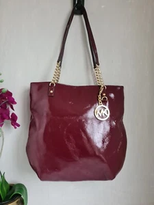 Michael KORS Patent Leather Shoulder Bag Red Handbag Medium - Picture 1 of 19