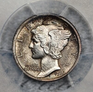 1916 Mercury Dime PCGS MS64FB Full Bands Original Toning! #4DVP - Bild 1 von 3