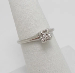 Vintage .11CT Natural Diamond Engagement Wedding Bridal Ring 14K White Gold - Picture 1 of 13