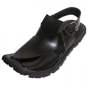Kaptan Cuero Hecho a Mano Peshawari Chappal/Sandalia Reino Unido Talla 8 a 10 Negro Chappal - Imagen 1 de 2