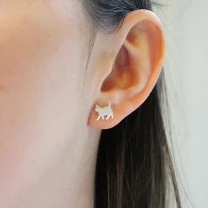 Sterling silver 925 Running Walking Kitty Cat Kitten studs earrings - Picture 1 of 8