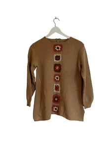 Maglione maglia uncinetto vintage anni 70 Granny Square fatto a mano lana taglia S 8 10 - Foto 1 di 4