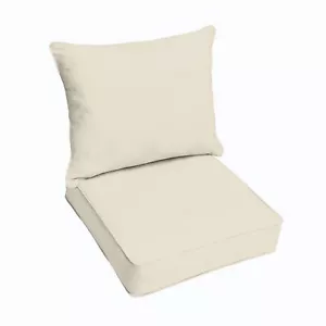 Ivory Indoor Outdoor Deep Seat Pillow and Chair Cushion Set Corded - Picture 1 of 3