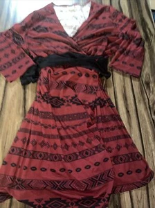 Lularoe Wrap Dress Red Black Michelle Aztec Tribal Belt 3XL 24/26 XXXL Southwest - Picture 1 of 12