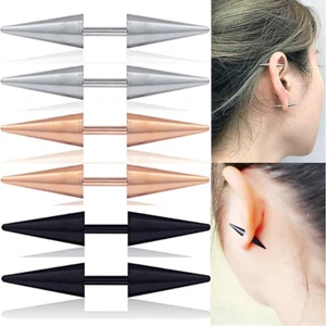 Punk Style Stainless Steel Hoop Earrings Double Side Spike Rivet Stud Earrings - Picture 1 of 23