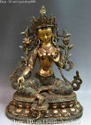  19" Nepal Filigree 24K Gold Inlay Gem Mahayana Green Tara Goddess Buddha Statue