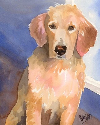 Impresión Golden Retriever de acuarela original de bellas artes de Ron Krajewski Foto 1 de 4