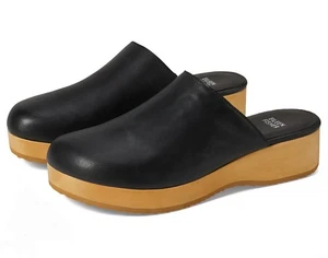 Eileen Fisher Smooth Black Leather Wood Wedge Clog Women's  US 7.5M - New - Picture 1 of 9