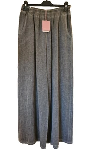 Pantalón italiano Lagenlook lino lavado elástico bolsillos en la cintura talla única UK 10-14 - Imagen 1 de 8