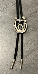 Cravatta stile western doppio tono argento ferro di cavallo bolo con strass - Foto 1 di 3