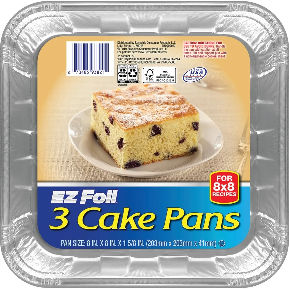 EZ Foil 8 In. Square Cake Pan (3-Count) Z93821 Pack of 12 EZ Foil Z93821 - Image 1 of 1
