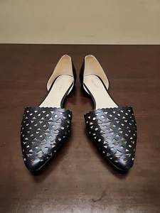 New Nine West Soto Black D’Orsay Cut Out Leather Pointed Toe Flat Slip On 9.5M - Picture 1 of 8