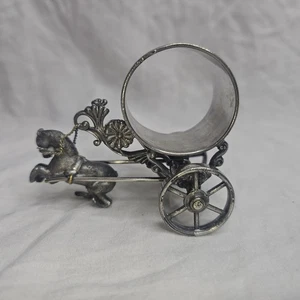 Antiker Serviettenring Ständer Meriden vierfach Silberplatte Pferd & Kutsche - Bild 1 von 9