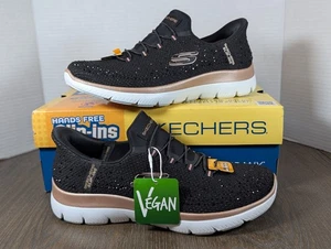 SKECHERS Summits Brilliant Shine Hands Free Slip-In Sneakers Womens 9 Black - Picture 1 of 20