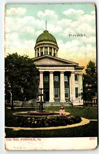 City Hall Norfolk Virginia DB Postal VA Jamestown Celebración Matasellos 1907 - Imagen 1 de 2