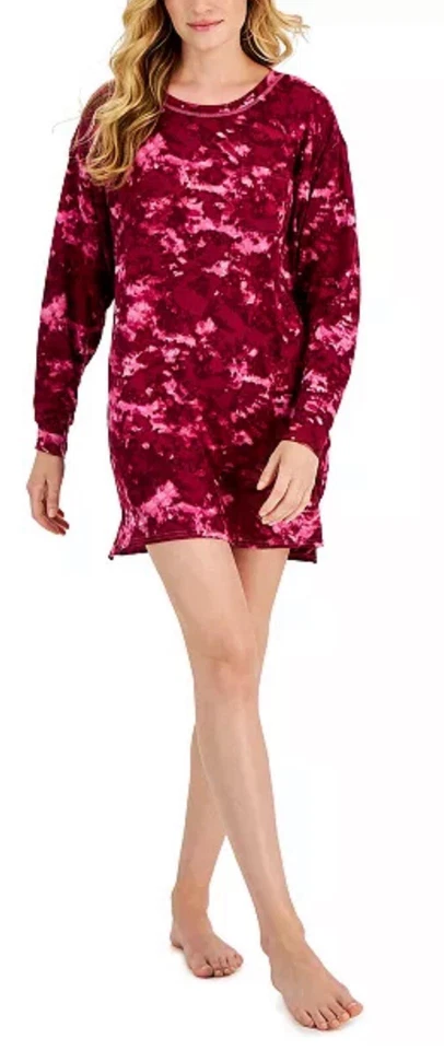 Jenni Women S Printed Long-Sleeve Sleep Shirt Pink Splash Tie Dye XS