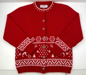 Vintage JersIld Wool USA MADE Nordic Snowflake Reindeer Red Cardigan Womens SZ M - Picture 1 of 8