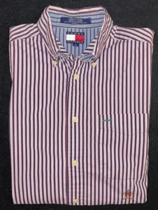 Vintage 90s Tommy Hilfiger Mens S Navy Striped Collared Button Down Shirt Dress - Picture 1 of 5