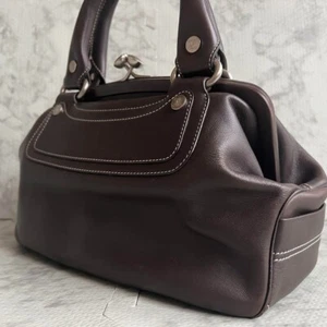 CELINE Boogie Triomphe Clasp Handbag Dark Brown Leather Top Handle Bag Used - Picture 1 of 17
