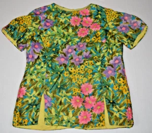 Vintage Top Alex Colman Size S/M 60s Silky Spring Meadow Bloom Button Back Lined - Picture 1 of 8