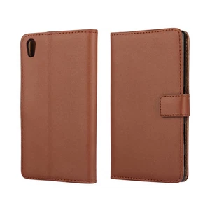 For Sony Xperia Z3 Brown Genuine Leather Business Wallet Card Case Cover Stand - Picture 1 of 4
