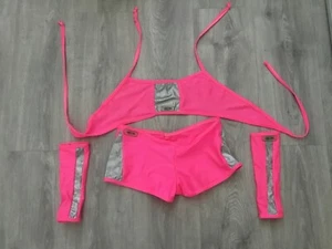 Contagious Clubwear ‘Aztec’ Neon Pink Top, Shorts & Sleeves Set Size 10 M - Picture 1 of 6