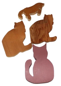 LOT OF 4 THICK WOODEN CATS – 3 UNFINISHED CUTOUTS READY TO PAINT & 1 FINISHED - Picture 1 of 6