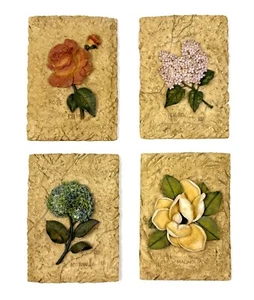 Cheri Blum 3D Resin Wall Plaques - Vintage Floral Art 6.25” X 4.5” - Lot Of 4 - Picture 1 of 4