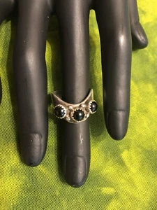 Estate Find, Unusual Sterling Faux Black Onyx Offset Ring - Picture 1 of 12