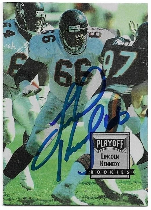 LINCOLN KENNEDY Autographed Signed 1993 Playoff ROOKIE card #144 Atlanta Falcons - Image 1 of 1