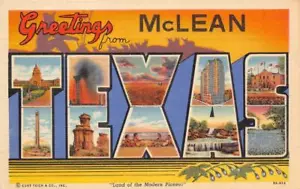 Postal de colección McLean, Texas letra grande lino saludos condado gris 1944 - Imagen 1 de 1