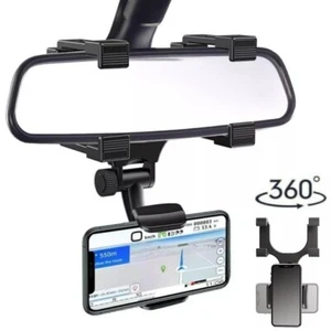 360° Universal Car Rear View Mirror Phone Mount Holder Stand Bracket Clip Clamp - Picture 1 of 12