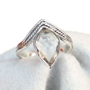 Natural Clear quartz Crystal quartz Ring 925 Sterling Silver Ring Size-7.5-CR026 - Picture 1 of 4