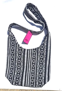 BRIGITTES SECRET handy carry SHOULDER bag school,shopping ,work " Bk & WH strip - Picture 1 of 3